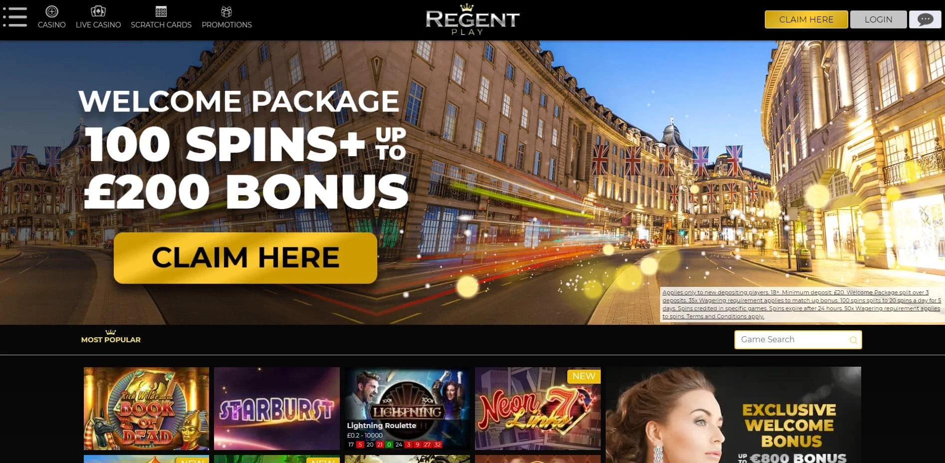 Aperçu des jeux et tables chez Regent Play Casino
